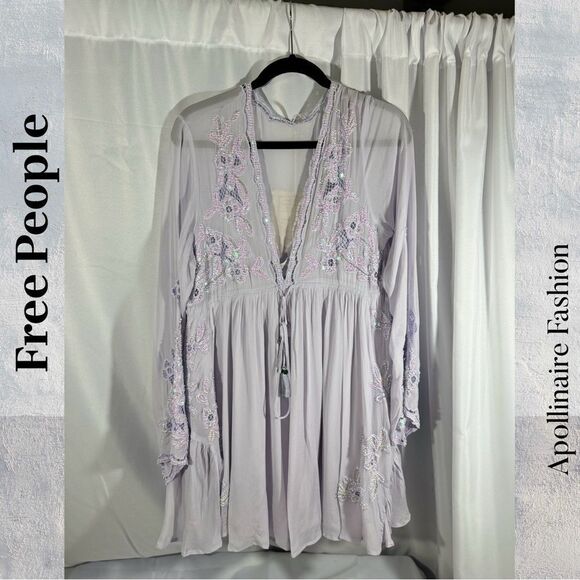 FREE PEOPLE LITA MINI DRESS EMBELLISHED IN PURPLE LARGE NWT - Picture 11 of 12